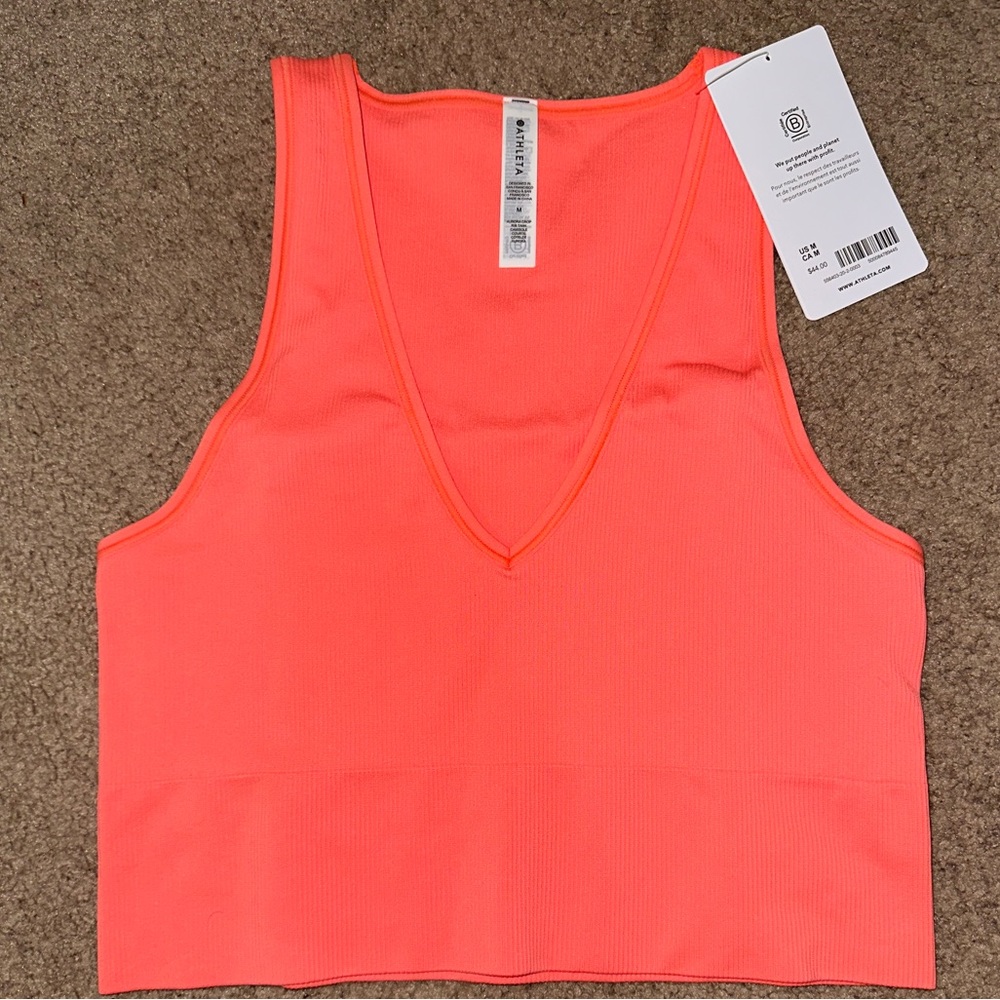 NWT | Athleta Crop Rib shirt | Coral | Medium